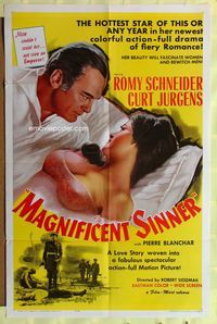 3e416 MAGNIFICENT SINNER one-sheet movie poster '63 sexy Romy Schneider lays down with Curt Jergens!