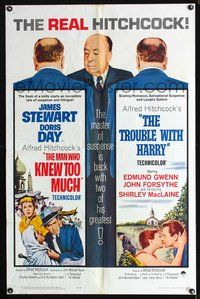 3e422 MAN WHO KNEW TOO MUCH /TROUBLE WITH HARRY double-bill one-sheet poster '63 Alfred Hitchcock