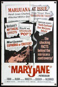 3e427 MARY JANE one-sheet movie poster '68 campy shocking sex & marijuana, euphoria or crutch?!