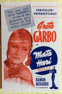 3e429 MATA HARI one-sheet movie poster R63 great close-up of Greta Garbo!
