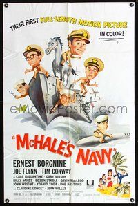 3e431 McHALE'S NAVY one-sheet movie poster '64 great artwork of Ernest Borgnine & Tim Conway!