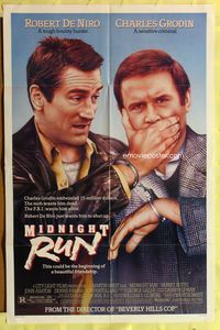 3e437 MIDNIGHT RUN one-sheet poster '88 Robert De Niro with Charles Grodin who stole $15 million!