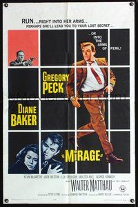 3e446 MIRAGE one-sheet movie poster '65 cool artwork of Gregory Peck & Diane Baker!