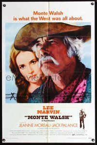 3e454 MONTE WALSH one-sheet movie poster '70 great close-ups of Lee Marvin and Jeanne Moreau
