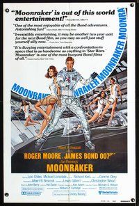 3e456 MOONRAKER reviews one-sheet '79 art of Roger Moore as James Bond with babes by Daniel Gouzee!