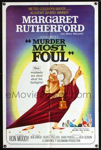 3e463 MURDER MOST FOUL one-sheet poster '64 art of Margaret Rutherford, written by Agatha Christie!