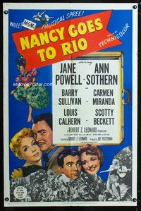 3e481 NANCY GOES TO RIO one-sheet '50 Jane Powell, Ann Sothern, Barry Sullivan, Carmen Miranda
