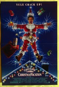 3e483 NATIONAL LAMPOON'S CHRISTMAS VACATION one-sheet '89 Consani art of Chevy Chase, yule crack up!