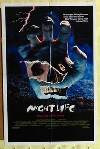 3e491 NIGHT LIFE one-sheet movie poster '89 David Acomba, cool horror image of skull in zombie hand!