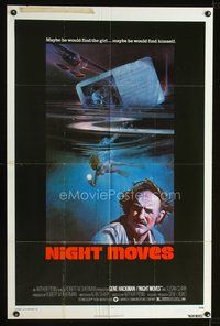 3e492 NIGHT MOVES one-sheet movie poster '75 Gene Hackman, cool scuba diver artwork!