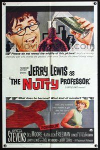3e502 NUTTY PROFESSOR one-sheet movie poster '63 wacky scientist Jerry Lewis, sexy Stella Stevens!