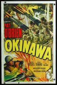 3e506 OKINAWA one-sheet '52 Pat O'Brien in World War II Japan, cool military battle art!