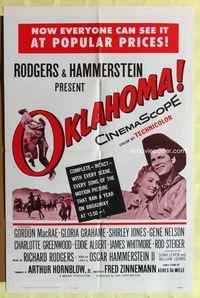 3e507 OKLAHOMA one-sheet poster R63 Gordon MacRae, Shirley Jones, Rogers & Hammerstein musical!
