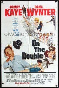 3e514 ON THE DOUBLE one-sheet movie poster '61 wacky Danny Kaye & sexy Diana Dors!
