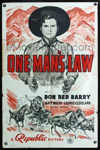 3e517 ONE MAN'S LAW one-sheet movie poster '40 Don 'Red' Barry standing with both guns drawn!