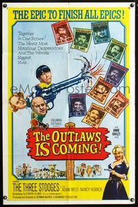 3e524 OUTLAWS IS COMING one-sheet poster '65 The Three Stooges with Curly-Joe are wacky cowboys!