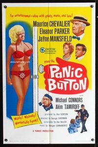 3e531 PANIC BUTTON one-sheet movie poster '64 Maurice Chevalier, sexy Jayne Mansfield in bikini!