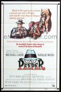 3e539 PEEPER one-sheet movie poster '75 Michael Caine, Natalie Wood, cool detective art!