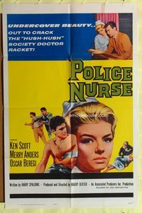 3e554 POLICE NURSE one-sheet movie poster '63 pretty nurse Merry Anders, Ken Scott, thriller!