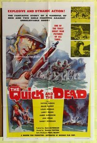 3e583 QUICK & THE DEAD one-sheet movie poster '63 truly great war artwork of soldiers on beachfront!
