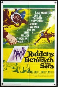 3e588 RAIDERS FROM BENEATH THE SEA one-sheet movie poster '65 cool art of evil scuba divers!