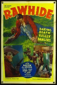 3e594 RAWHIDE one-sheet movie poster R40s cowboy Smith Ballew & baseball star Lou Gehrig!