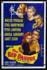 3e597 RED DANUBE 1sheet '49 Janet Leigh, Angela Lansbury, Ethel Barrymore, Walter Pidgeon, Lawford