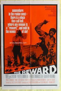 3e611 REWARD style B one-sheet '65 Max Von Sydow, Yvette Mimieux, where gold is the wages of sin!