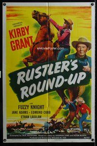 3e638 RUSTLER'S ROUND-UP one-sheet poster '46 western, great image of cowboy Kirby Grant w/horse!