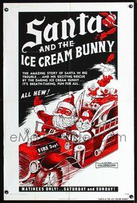 3e641 SANTA & THE ICE CREAM BUNNY one-sheet '72 great wacky art of Santa & bunny in fire truck!