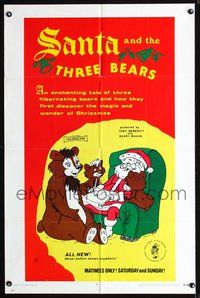 3e642 SANTA & THE THREE BEARS one-sheet movie poster '70 Christmas cartoon, cool Santa w/bears art!