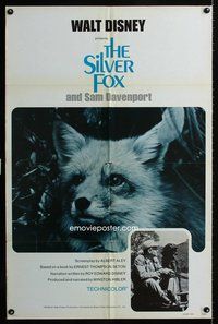 3e688 SILVER FOX & SAM DAVENPORT one-sheet movie poster '73 Roy Edward Disney, cute image of fox!