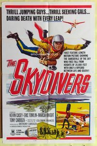 3e692 SKYDIVERS one-sheet movie poster '63 20,000 feet with only a ripcord between life & death!