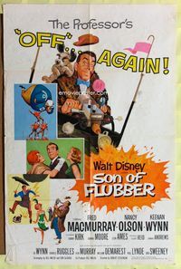 3e710 SON OF FLUBBER style A 1sheet '63 Walt Disney, art of absent-minded professor Fred MacMurray!