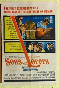 3e713 SONS & LOVERS one-sheet '60 from D.H. Lawrence's novel, image of Trevor Howard & Mary Ure!