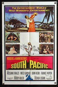 3e718 SOUTH PACIFIC one-sheet '59 Rossano Brazzi, Mitzi Gaynor, Rodgers & Hammerstein musical!