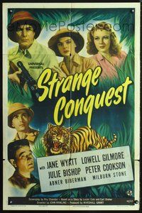 3e754 STRANGE CONQUEST one-sheet '46 sexy Jane Wyatt & Julie Bishop with doctors in the jungle!