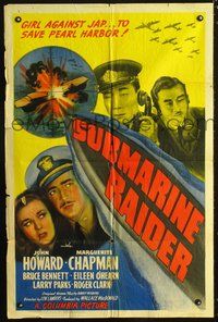 3e767 SUBMARINE RAIDER one-sheet movie poster '42 Yanks saving Pearl Harbor from the Japanese!