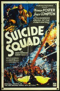 3e771 SUICIDE SQUAD one-sheet movie poster '36 Norman Foster, really cool firefighter rescue art!