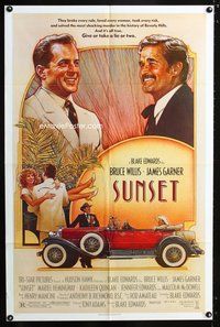 3e776 SUNSET one-sheet movie poster '88 great Drew Struzan art of Bruce Willis & James Garner!