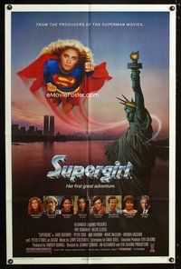 3e777 SUPERGIRL one-sheet poster '84 super Helen Slater in costume flying over Statue of Liberty!