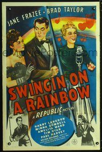 3e788 SWINGIN' ON A RAINBOW one-sheet poster '45 Jane Frazee, Brad Taylor, great art of radio stars!
