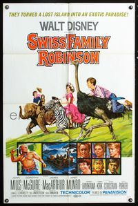3e789 SWISS FAMILY ROBINSON one-sheet poster R69 John Mills, Walt Disney family fantasy classic!