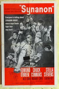 3e796 SYNANON one-sheet movie poster '65 Richard Conte, wild censored drug addiction artwork!