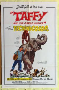 3e798 TAFFY & THE JUNGLE HUNTER one-sheet '65 Jacques Bergerac, great art of boy with baby elephant!