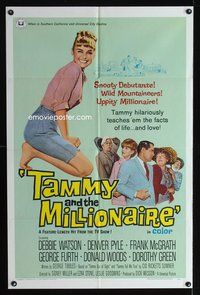 3e808 TAMMY & THE MILLIONAIRE one-sheet '67 Sidney Miller, sexy Debbie Watson, from the TV show!