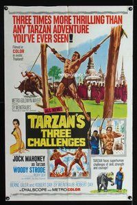 3e812 TARZAN'S THREE CHALLENGES one-sheet '63 Edgar Rice Burroughs, Robert Day directs, Jock Mahoney