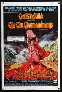 3e817 TEN COMMANDMENTS 1sheet R72 Cecil B. DeMille, classic image of Charlton Heston on mountaintop!