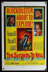 3e820 TEN SECONDS TO HELL one-sheet poster '59 Jack Palance, Jeff Chandler, sexy Martine Carol!