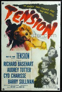 3e825 TENSION one-sheet movie poster '49 Richard Basehart, Audrey Totter, Cyd Charisse, film noir!